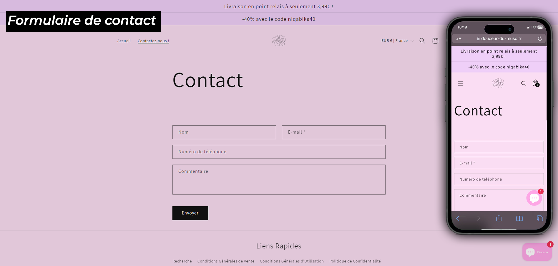 Page Contact Douceur du Musc