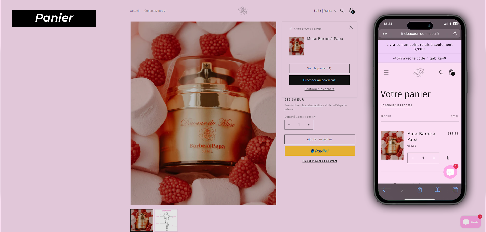 Page de vente de produit Douceur du Musc